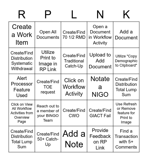 RP Link Inter-Office Showdown! Bingo Card