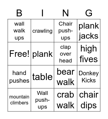 upper body weight bearing Bingo Card