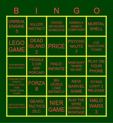 XBOX EVENT BINGO Card