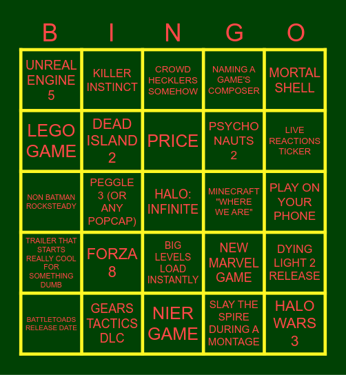 XBOX EVENT BINGO Card