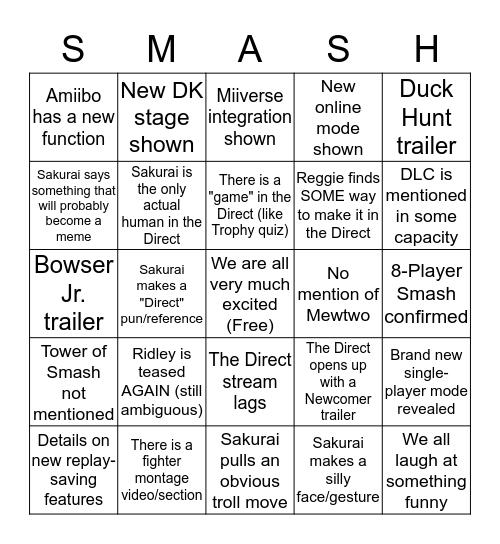 SM4SH WIIU DIRECT BINGO Card