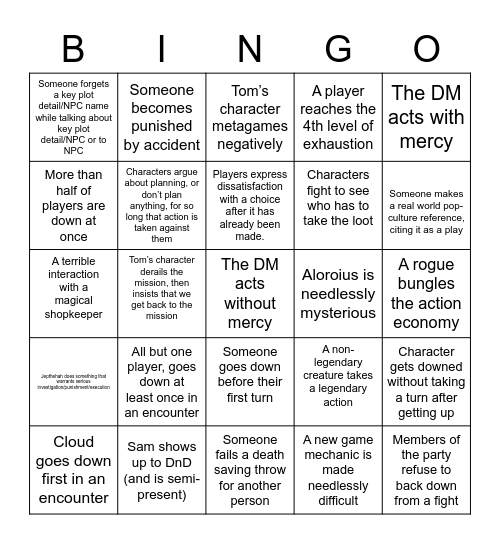 DND BINGO Card