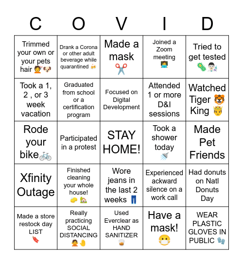 COVID-19 Bingo Card