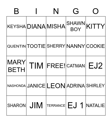 WILLIAMS REUNION 2014 Bingo Card