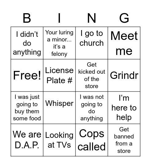 D.A.P. Bingo Card