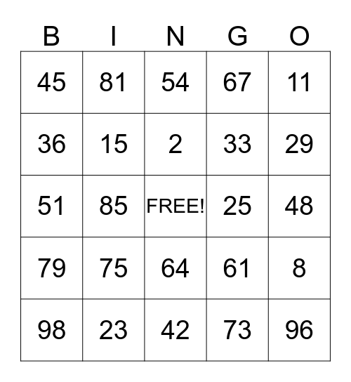 BINGO MET DE GETALLEN TOT 100 Bingo Card