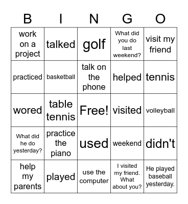 Sports & Activities Bingo Card