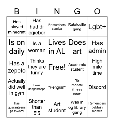 Quaranteens Bingo Card