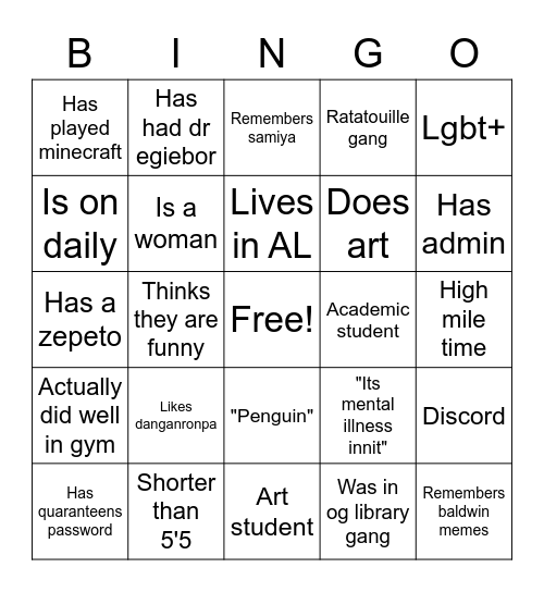 Quaranteens Bingo Card