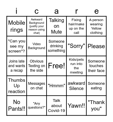 icare Bingo Card