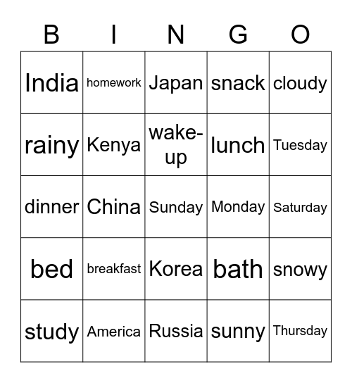 Let's Try 2　Unit 1-4 Review Bingo Card