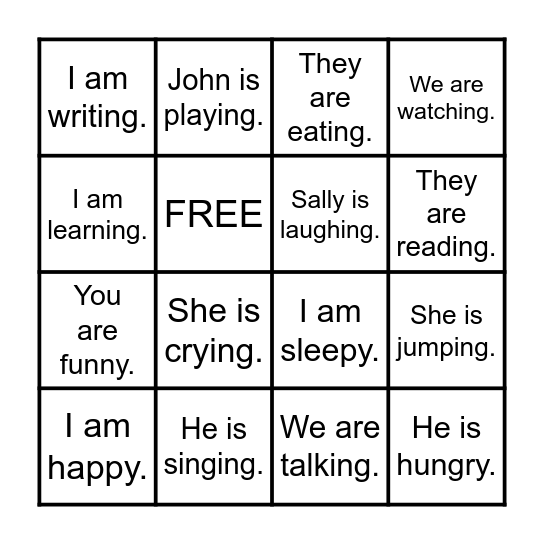 am / is / are Bingo Card