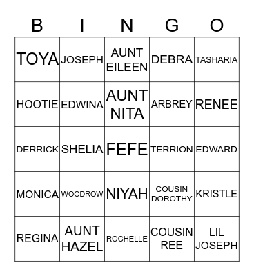 WILLIAMS REUNION 2014 Bingo Card