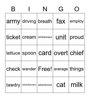 Untitled Bingo Card