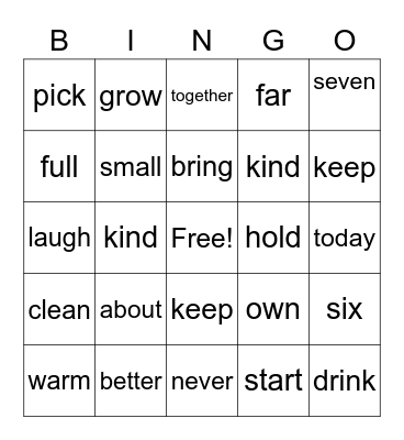 Third Grade Sight Words Bingo Card