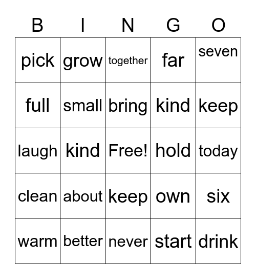 Third Grade Sight Words Bingo Card