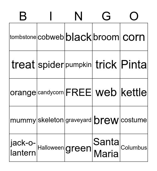 Halloween Bingo Card