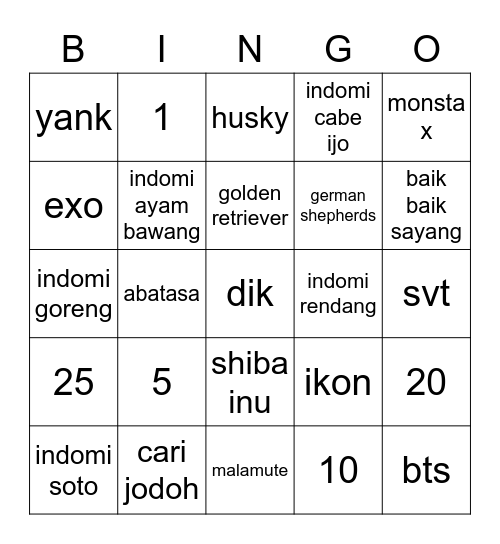 sahabat welly Bingo Card