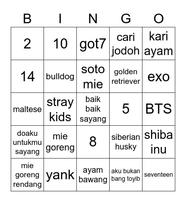 ⌗ ❍ bingo-nya ≀ tamie ⊹﹆ Bingo Card