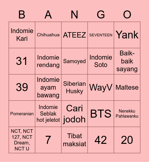 Bingonya gema Bingo Card