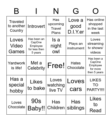 Getting to Know You Bingo Card