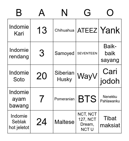 Bingonya gema Bingo Card