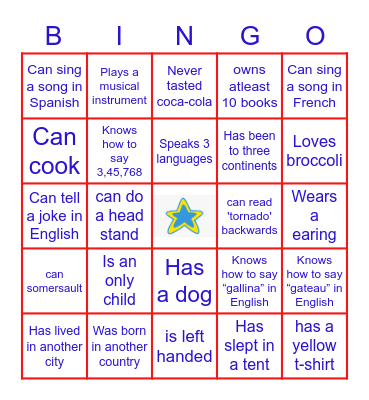 All about Me Bingo Card