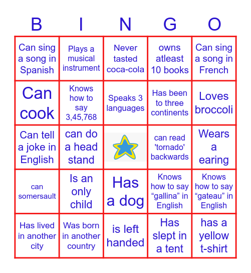 All about Me Bingo Card