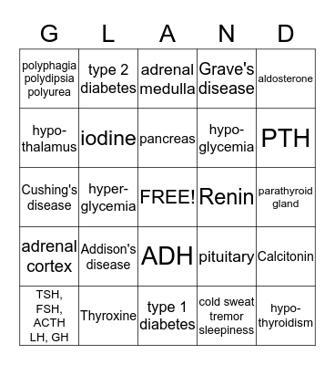 Endocrine System  2 Bingo Card