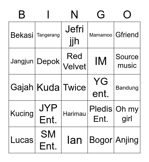 Nana Bingo Card