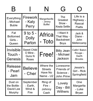 Music Bingo Card