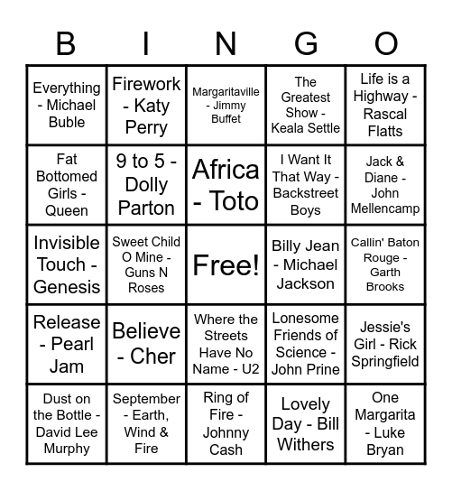 Music Bingo Card