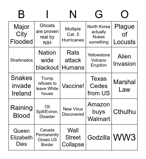 2020 Part II Bingo Card