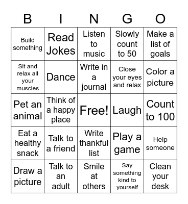 Coping Skills Bingo Card