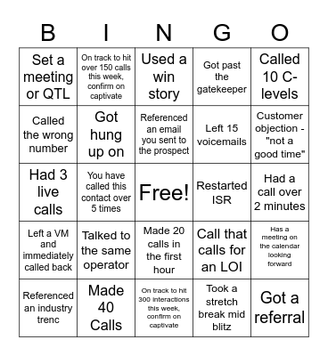 CALL BLITZ Bingo Card