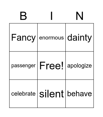 Vocabulary Bingo Card