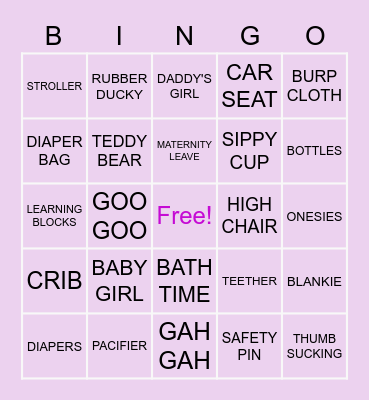 Megha & Vinay's Baby Shower! Bingo Card