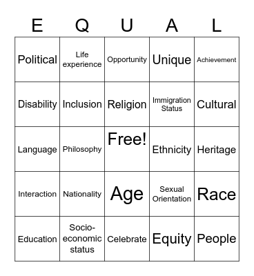 Diversity at the Arrowood Community Bingo Card