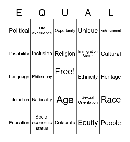 Diversity at the Arrowood Community Bingo Card