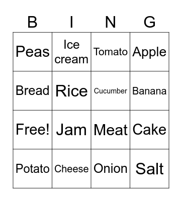 Food Bingo Card