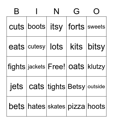 S sound Bingo Card