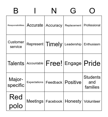 CHS Ambassador Training Bingo Card