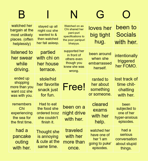 Happy Birthday Chi!! Bingo Card