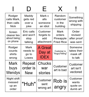 IDEX! Bingo Card