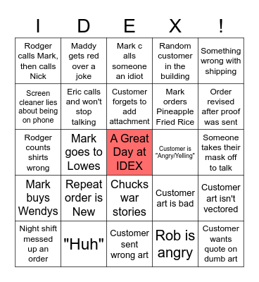 IDEX! Bingo Card