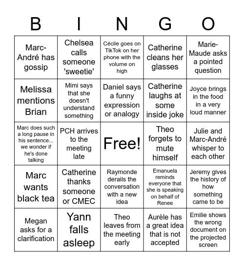 Coordo meeting Bingo Card