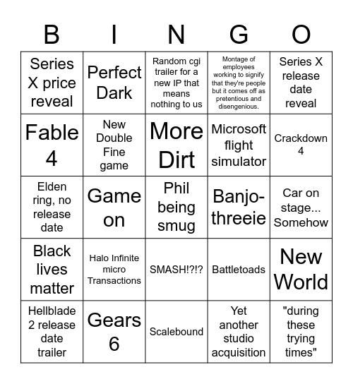 XBOX Bingo Card