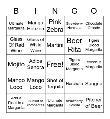 Cafe Sabor Bar Bingo Card
