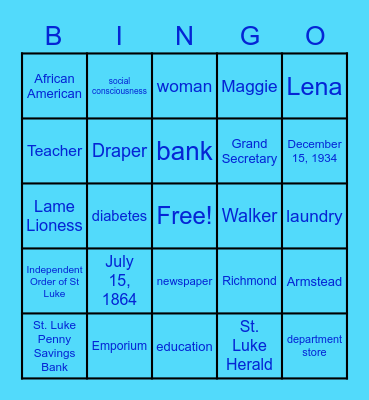 Maggie Lena Walker Bingo Card