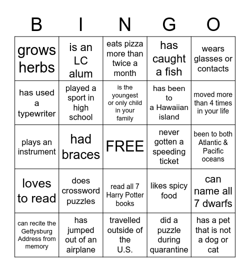 Bingo with Tammy Bingo Card